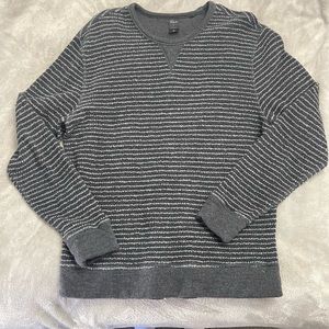Rails Men's Gray and White Striped Crewneck Sweater